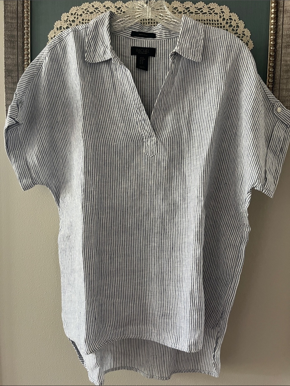 RACHEL Rachel Roy Blue & White Striped Linen Shirt